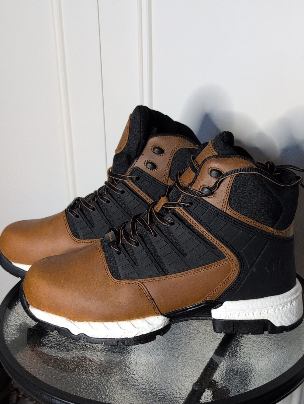 Hytest Brown and Black Men's High-Top Work Boots 12